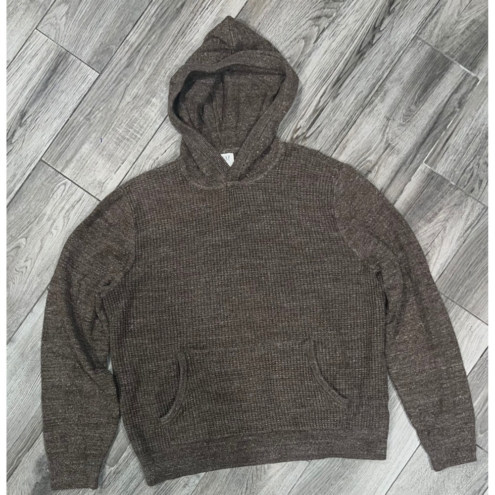 Gap Men Waffle Knit Hoodie Sweatshirt Brown Heathered Size L